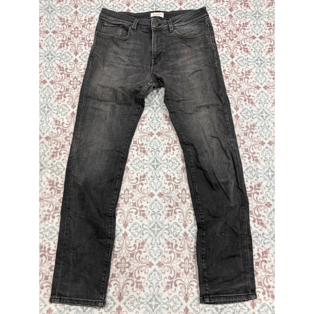 Selected Homme Mens Slim Leon Jeans Washed Black Denim Size 32x30 Slim Fit